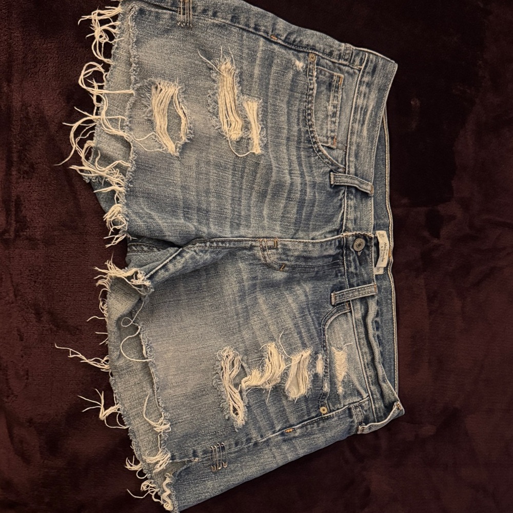 Abercrombie & Fitch Distressed Light Blue Denim Jean Shorts
